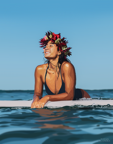 Surfing in Oahu Art Print